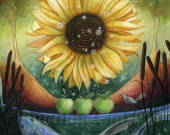 Mounted print titled "Autumn Equinox" by Amanda Clark - fairytale art print, sunflower art, mounted art print, autumnal wall art, dreamy