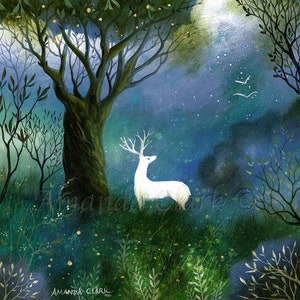 Stag Art Print "Under the Sacred Tree" by Amanda Clark - Limited Edition, Gold Leaf