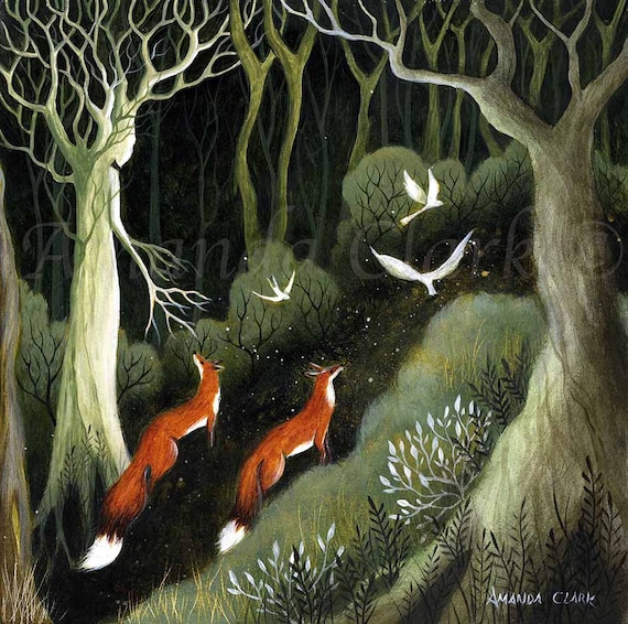 Woodland Art Print "Looking for Cernunnos" by Amanda Clark - fox, celtic god