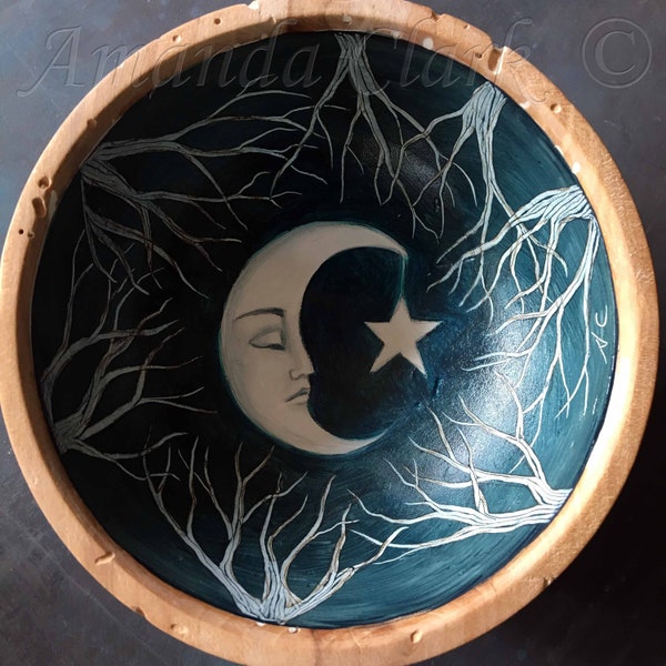 Handpainted Wood Bowl No.4 by Amanda Clark - handpainted decor, trinket bowl, wood bowl