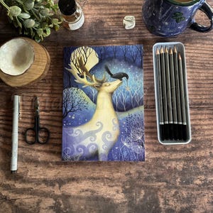 A5 Notebook &quot;Guardian of the Stars&quot; by Amanda Clark - plain notebook, vintage notebook, art journal, fairytale notebook, sketch book