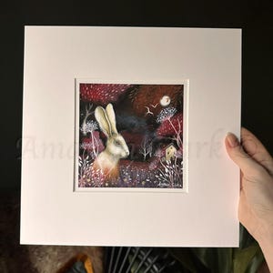 Mounted art print titled "Ruby Fields" by Amanda Clark - hare, fairy tale, matted