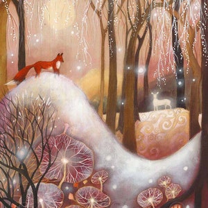 Limited edition giclee print titled "Illumina" by Amanda Clark - fairytale art print, fox art print, stag artwork, woodland wall art, dreamy