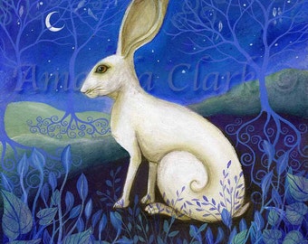 Mounted print titled "Hare" by Amanda Clark - landscape art, hare art print, fairytale artwork, mounted art print, dreamy wall art
