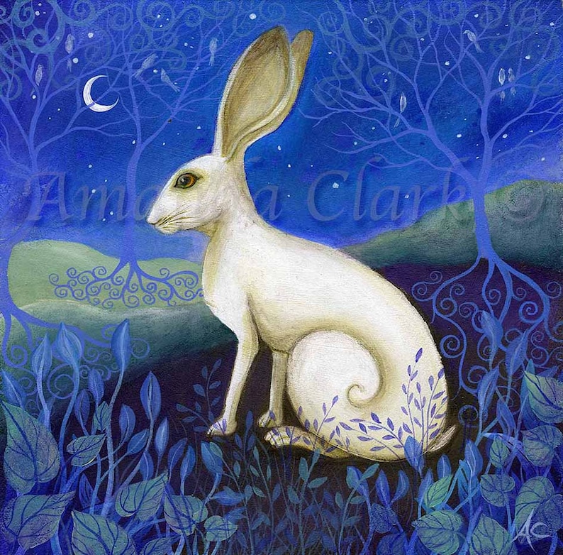 Mounted print titled Hare by Amanda Clark landscape art, hare art print, fairytale artwork, mounted art print, dreamy wall art image 1