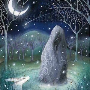 Mounted print titled "Imbolc" by Amanda Clark - fairytale art print, hare art print, mounted art print, winter wall art, dreamy art print