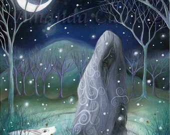 Mounted print titled "Imbolc" by Amanda Clark - fairytale art print, hare art print, mounted art print, winter wall art, dreamy art print
