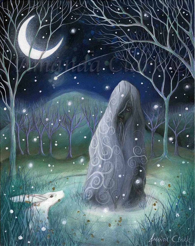 Mounted print titled Imbolc by Amanda Clark fairytale art print, hare art print, mounted art print, winter wall art, dreamy art print image 1