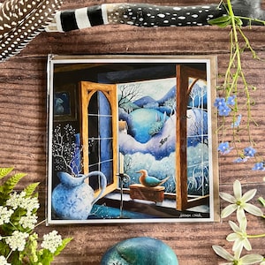 Greeting Card titled "Hare Cottage" by Amanda Clark - fairytale card, whimsical art card, eco greeting card, hare art card