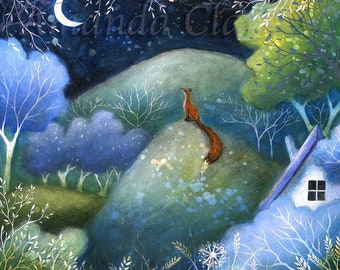 A3 Art print titled "One Summer Evening" by Amanda Clark - fox, landscape, fairy tale