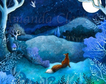 Limited edition giclee print titled "The Journey" by Amanda Clark - fox art print, fairytale art print, landscape art, whimsical print