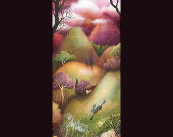Limited edition giclee print titled "Sweet Meadow" by Amanda Clark - landscape art print, fairytale art print, hare art print, whimsical art