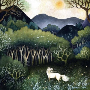 Limited edition giclee print titled "Wild Wood" by Amanda Clark - fairytale art print, woodland artwork, horse art print, dreamy wall print