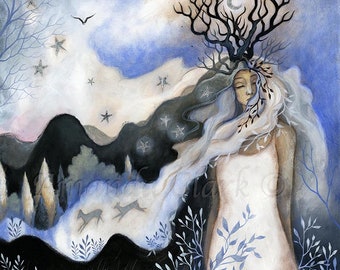 Print titled "Land of the Fae" by Amanda Clark - fairytale art print, landscape art, goddess art print, landscape art print, winter wall art