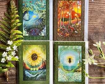 Set 2 of "Wheel of the Year" Greeting Card set by Amanda Clark - samhain card, lammas card, summer solstice card, autumn equinox card