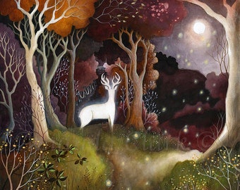 Unframed original canvas painting titled "Magic in the Moonlight" by Amanda Clark - original art, acrylic art, woodland art, landscape art