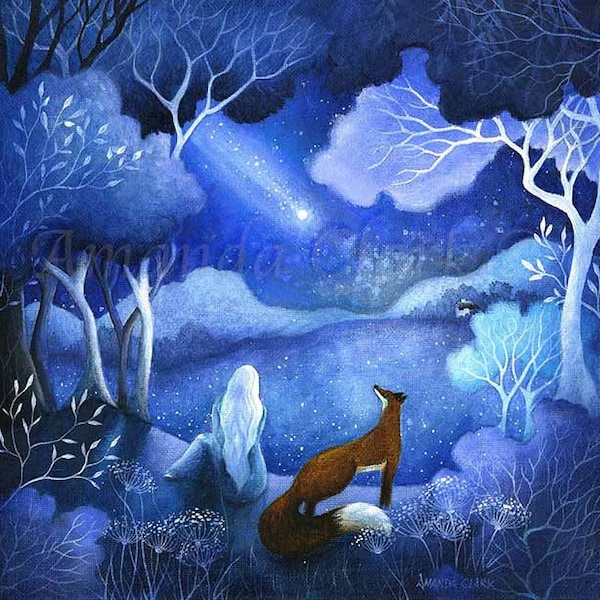 Impression jet d'encre en édition limitée intitulée « The Comet » par Amanda Clark - impression d'art de renard, impression d'art de conte de fées, art du paysage, impression fantaisiste