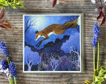 Greeting Card titled "The Leaping Fox" by Amanda Clark - fairy tale, whimsical, fox