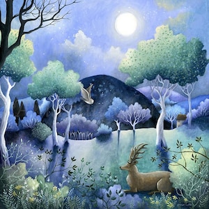 Limited edition giclee print titled &quot;Silbury&quot; by Amanda Clark - woodland artwork, stag art print, landscape print