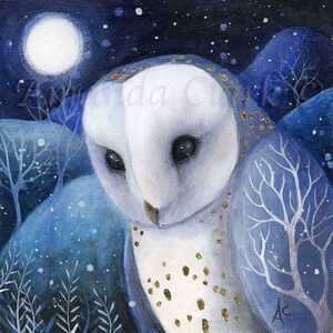 Owl Giclee Print "Midnight Moon" by Amanda Clark - Fairytale Whimsical Art