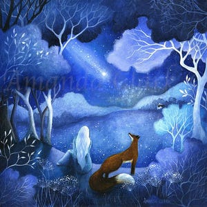 Limited edition giclee print titled "The Comet" by Amanda Clark - fox art print, fairytale art print, landscape art, whimsical print