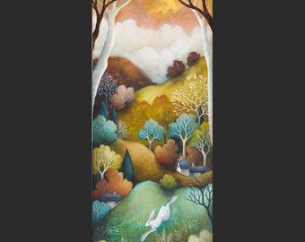 Limited edition giclee print titled "Running Home" by Amanda Clark - fairytale art print, landscape wall art, autumnal art print, dreamy art