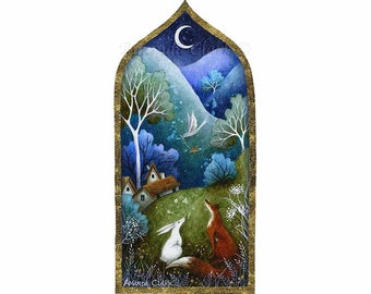 Print titled "Looking for Home" by Amanda Clark - fairytale art print, woodland artwork, woodland art print, archway wall decor