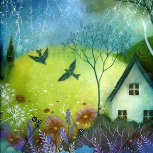 A3 print titled "A New Day" by Amanda Clark - fairytale art print, woodland wall art, countryside art, landscape print, dreamy wall art