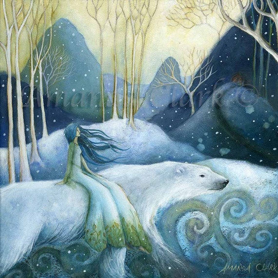 A3 Polar Bear Art Print "East of the Sun, West of the Moon" by Amanda Clark - Winter Landscape
