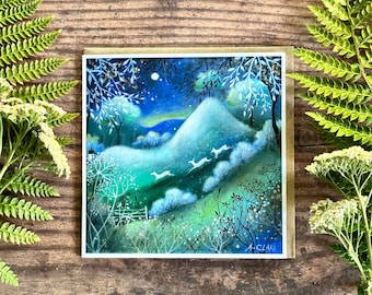 Greeting Card titled "Valley of Moonlight" by Amanda Clark - fairy tale, whimsical, deer