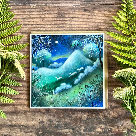 Greeting Card titled "Valley of Moonlight" by Amanda Clark - fairy tale, whimsical, deer