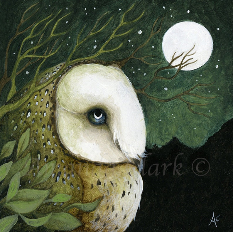 SALE Limited edition giclee print titled As the Moon by Amanda Clark owl art print, fairytale art print, miniature artwork image 1