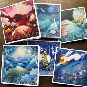 Lot 1 des 6 cartes pour notes d'Amanda Clark - art de conte de fées, cartes d'art, petites cartes de voeux, art du paysage, cartes d'art animalier, cartes de rêve