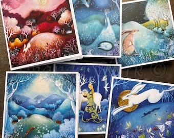 Set 1 of 6 Notecards by Amanda Clark - fairytale art, art notecards, small greeting cards, landscape art, animal art cards, dreamy cards