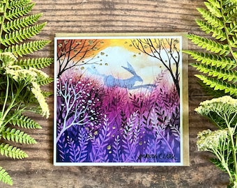 Greeting Card titled "Meadow Run" by Amanda Clark - fairy tale, whimsical, hare