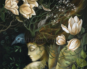 Impresión giclee de edición limitada titulada "Maeve" de Amanda Clark - impresión de arte de diosa, arte de pared de bosque, impresión de arte de cuento de hadas, obras de arte de ensueño