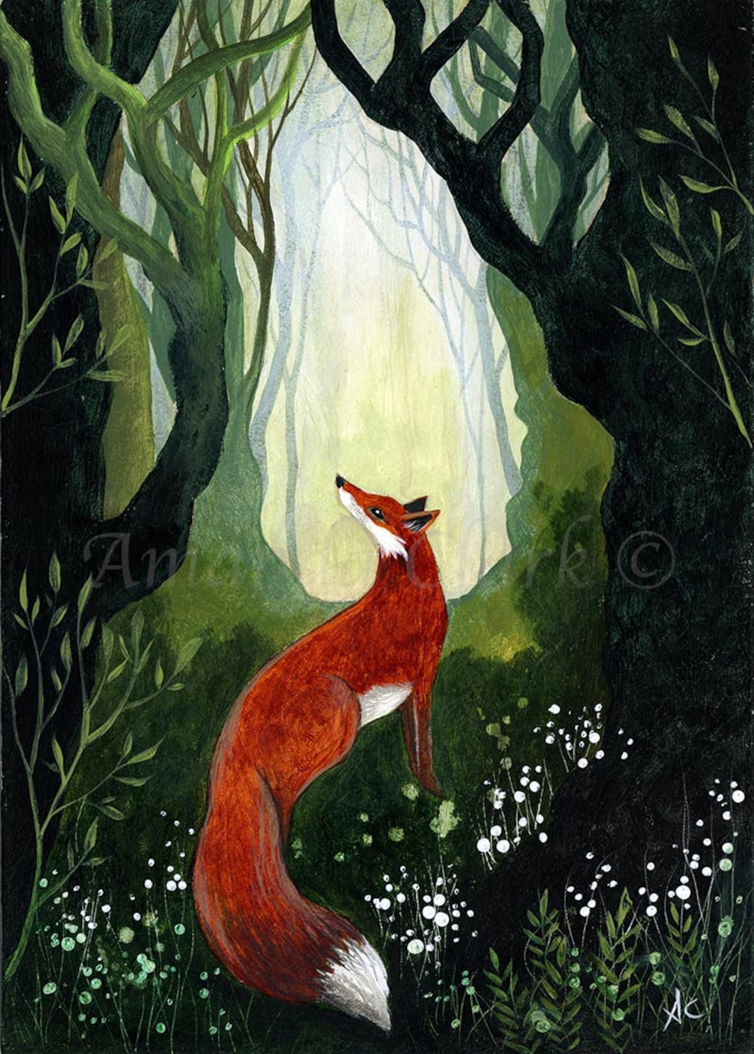 Fox & Woodland Art Print "in the Shadows" by Amanda Clark - Handmade ...