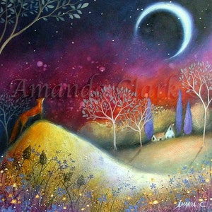 Fox Moon Print "The Fox and Moon" by Amanda Clark - Whimsical Woodland Fairy Tale Wall Art