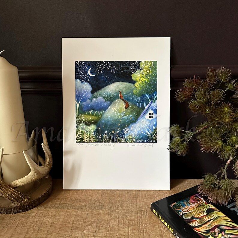 Print titled "One Summer Evening" by Amanda Clark - fairytale art print, landscape art, fox art print, meadow print, dreamy art print image 4