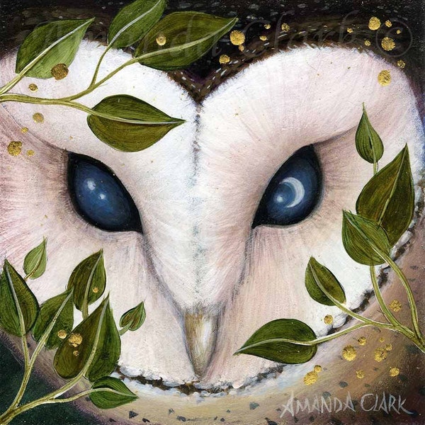 VENTE ! 2e édition de l'impression giclée en édition limitée intitulée « Luna Eyes » par Amanda Clark - impression d'art hibou, impression d'art de conte de fées, impression fantaisiste