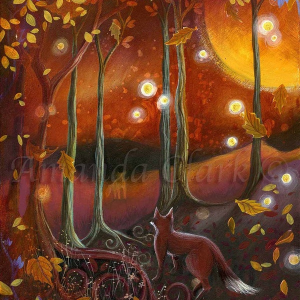 Mounted print titled "Samhain" by Amanda Clark - Pagan art print, autumn art print, fox art print, woodland wall art, mounted art print