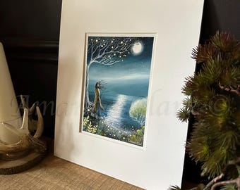 Mounted print titled &quot;The Wish&quot; by Amanda Clark - seascape artwork, celestial wall art, ocean art print, fairytale art, mounted art print