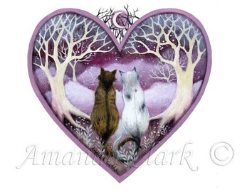 Cat Art Print titled "A View for Two" by Amanda Clark - Fairy Tale, Landscape, Valentines