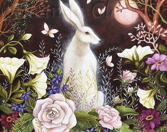 Limited edition giclee print titled "Language of Flowers" by Amanda Clark - hare art print, floral artwork, butterfly art print, flower art