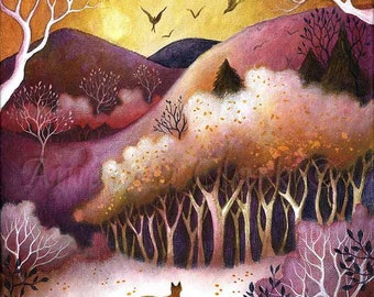 Limited edition giclee print titled "Fox's Wood" by Amanda Clark -  fox art print, wildlife artwork, fairytale wall art, dreamy artwork