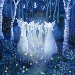 Angel Fairy Tale Print "The Gathering of Angels" by Amanda Clark - Whimsical Woodland Wall Art