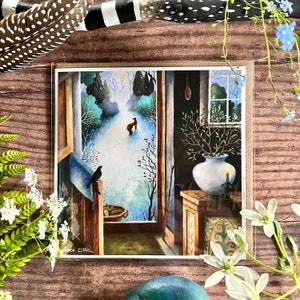Carte de voeux intitulée « Collecting Firewood » par Amanda Clark - carte de conte de fées, carte d'art fantaisiste, carte de voeux écologique, carte d'art de renard