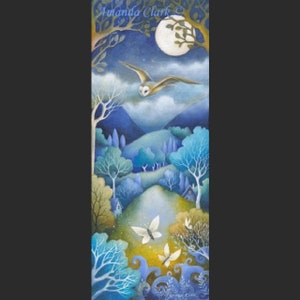 Limited edition giclee print titled &quot;Full Moon Flight&quot; by Amanda Clark - fairytale art print, landscape artwork, owl art, dreamy art