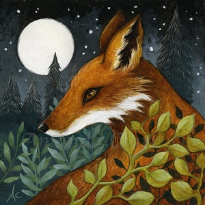 Limited edition giclee print titled &quot;Night of the Fox&quot; by Amanda Clark - fox art print, fairytale art print, miniature artwork