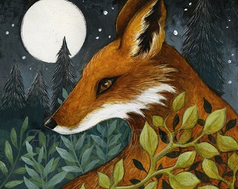 SALE! Limited edition giclee print titled "Night of the Fox" by Amanda Clark - fox art print, fairytale art print, miniature artwork